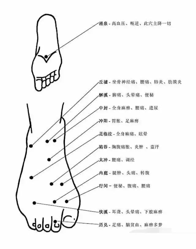 脚部足底穴位图及作用功效